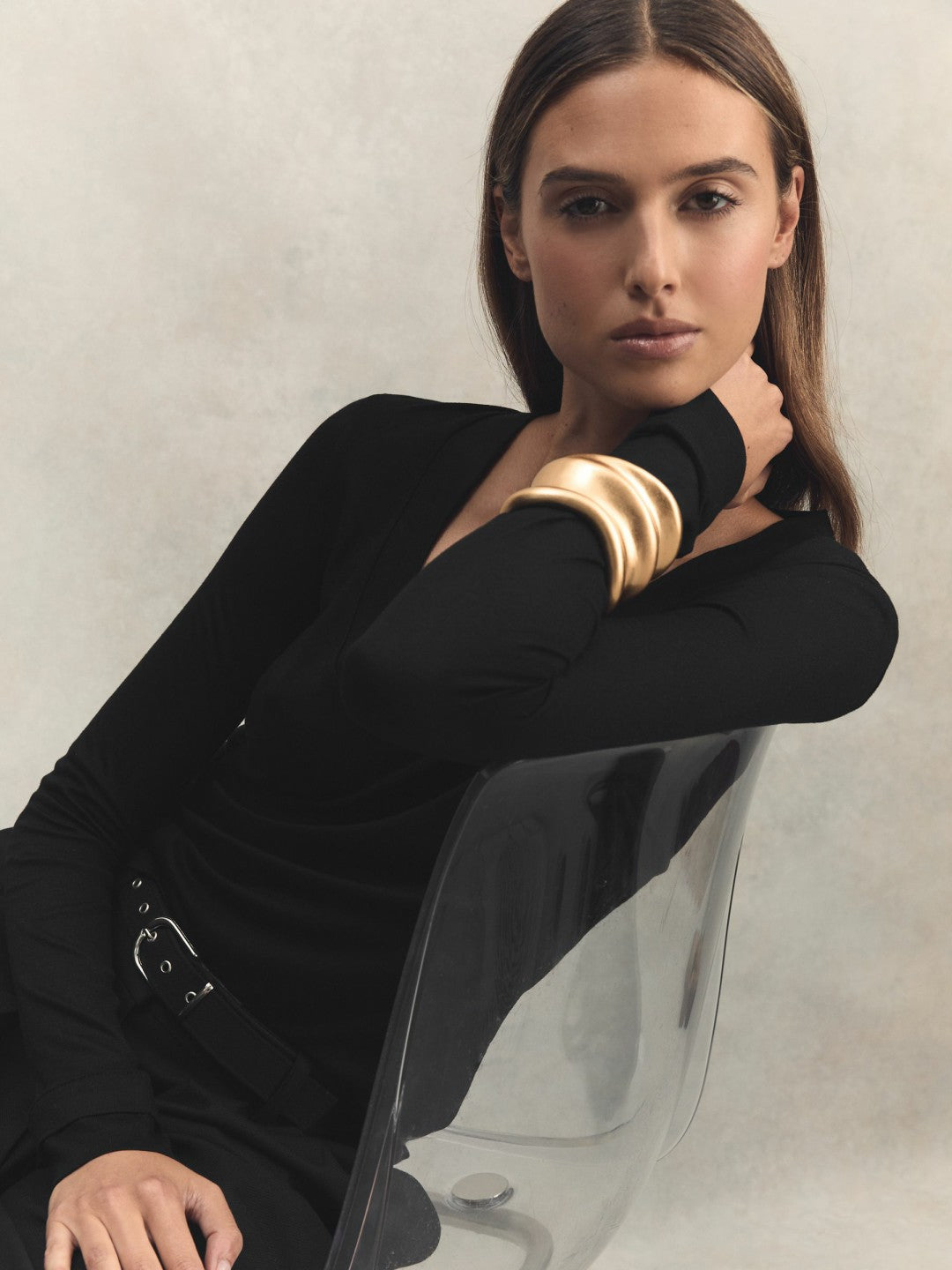 Jersey V-Neck Top in Black | Reiss Women Exclusive