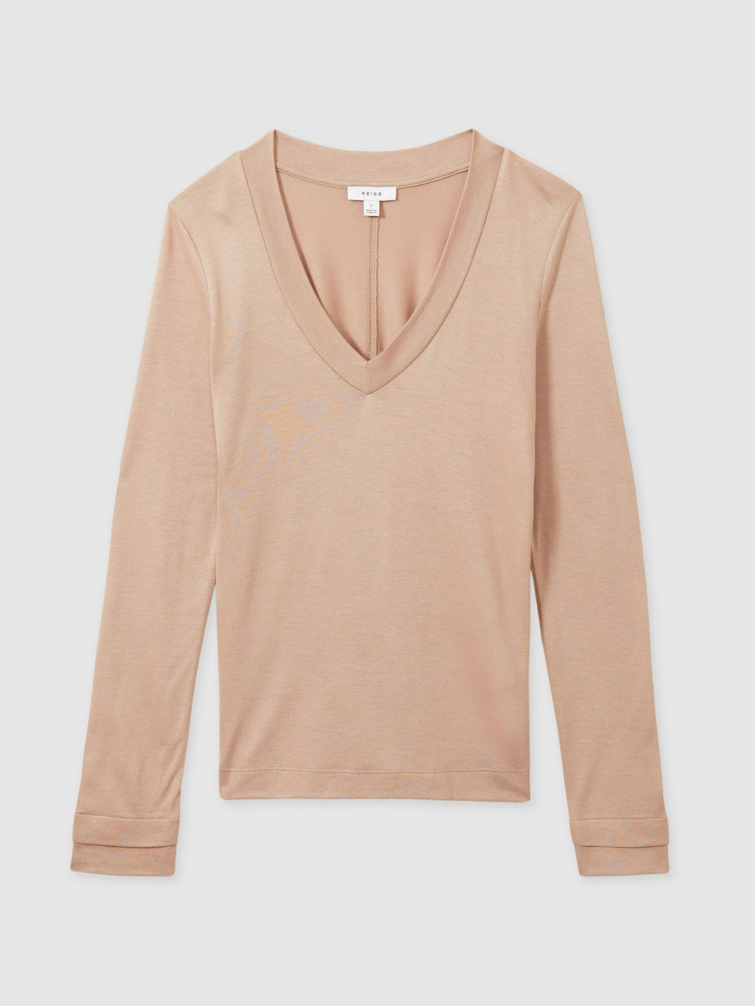 Jersey V-Neck Top in Camel | Reiss Women New