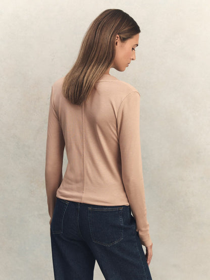 Jersey V-Neck Top in Camel | Reiss Women New