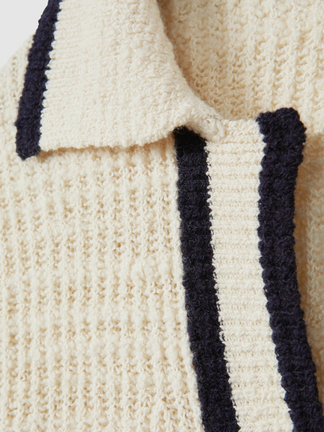 Wool Blend Open Collar Jumper in Cream/Navy | Reiss Women Best Seller