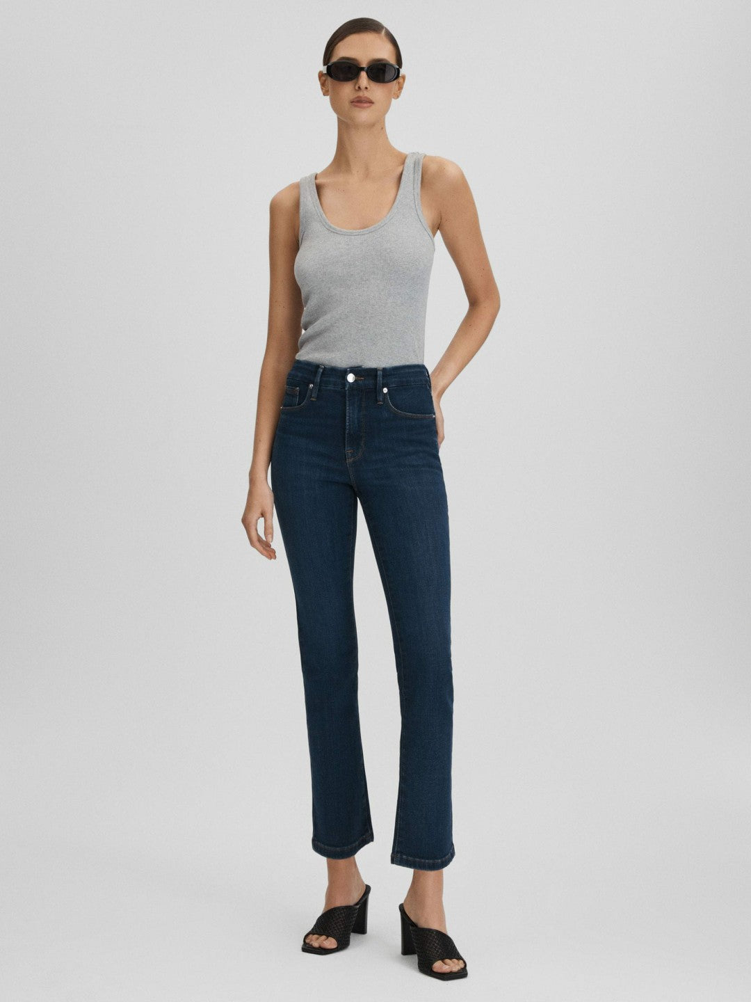 Good American Slim Fit Cropped Jeans in Blue | Reiss Women New