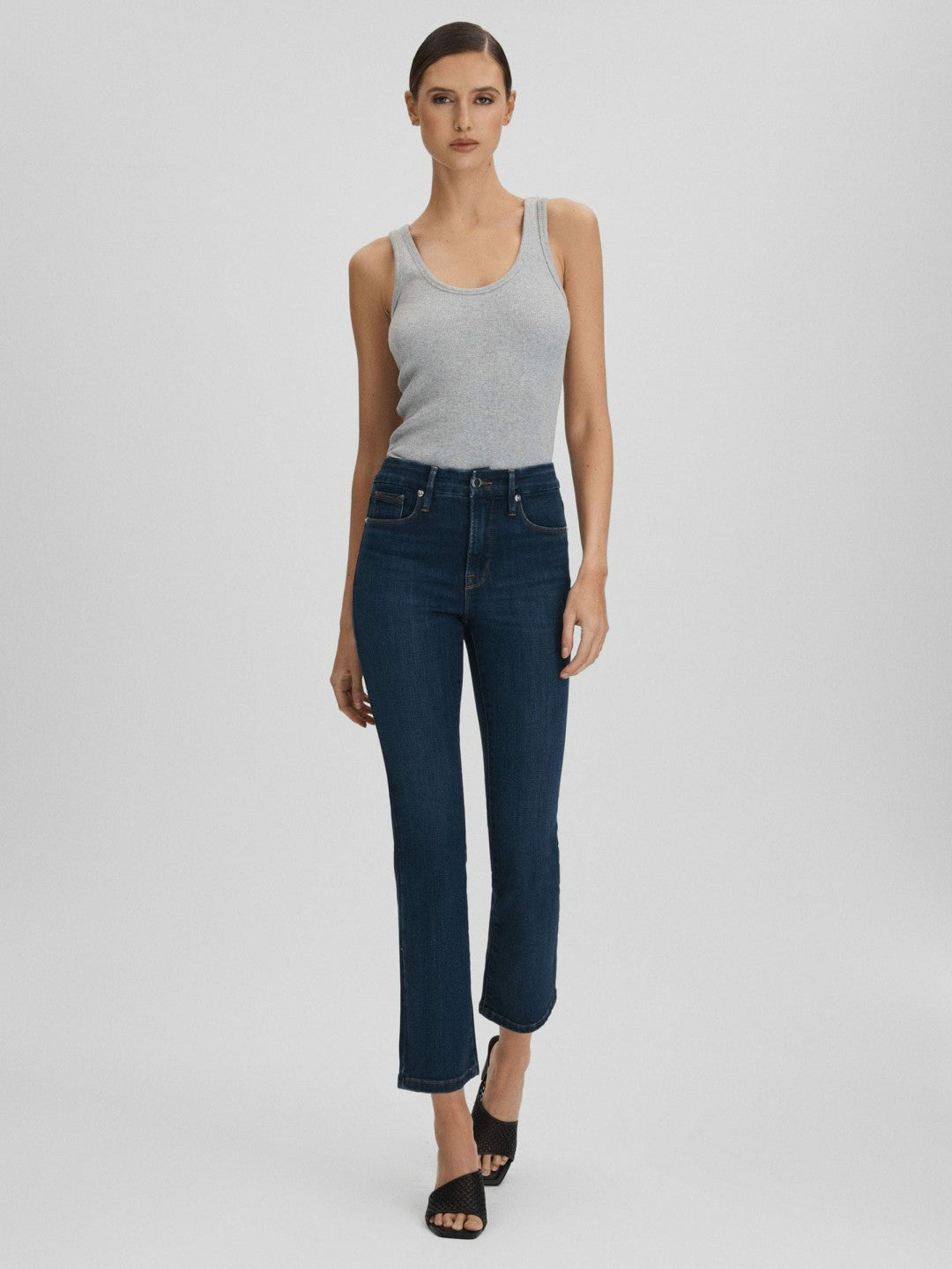 Good American Slim Fit Cropped Jeans in Blue | Reiss Women New