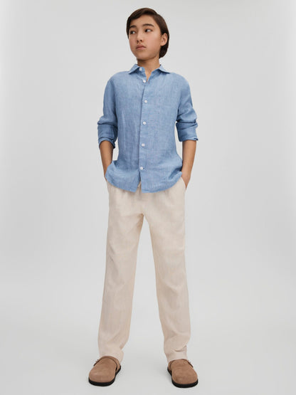 3-9 yrs Striped Linen Cutaway Collar Shirt in Sky Blue | Reiss Children & Baby Recommended