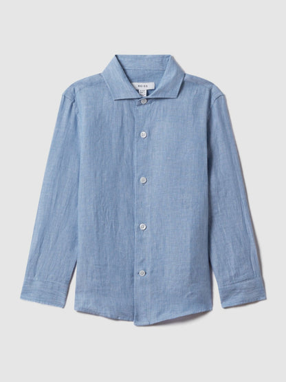 3-9 yrs Striped Linen Cutaway Collar Shirt in Sky Blue | Reiss Children & Baby Recommended