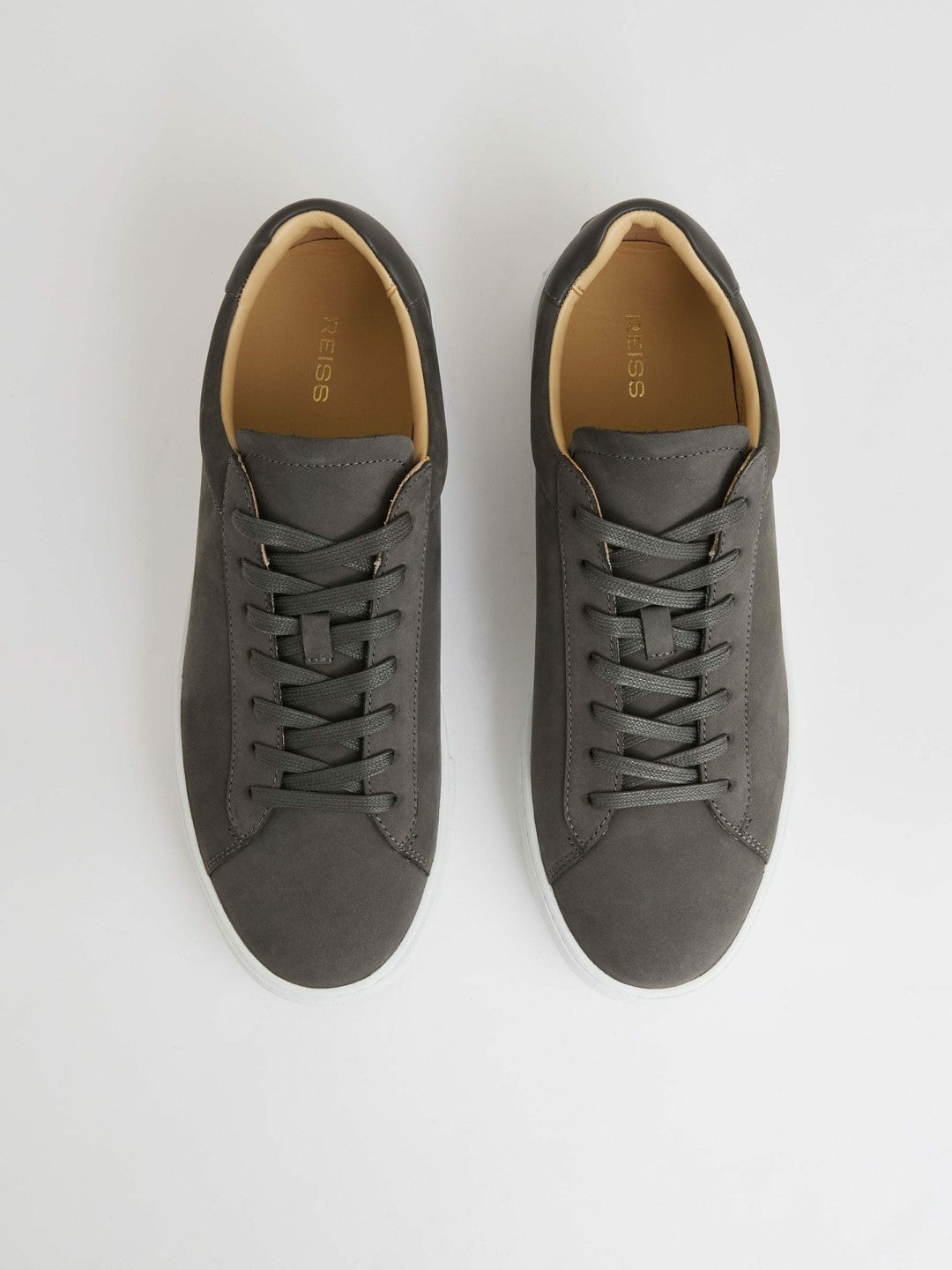 Nubuck Leather Low-Top Trainers in Grey | Reiss Men Popular