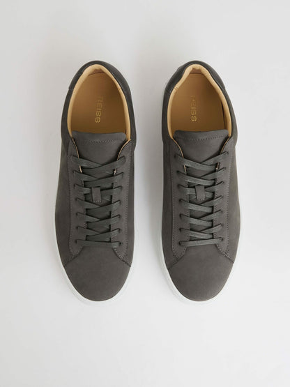Nubuck Leather Low-Top Trainers in Grey | Reiss Men Popular