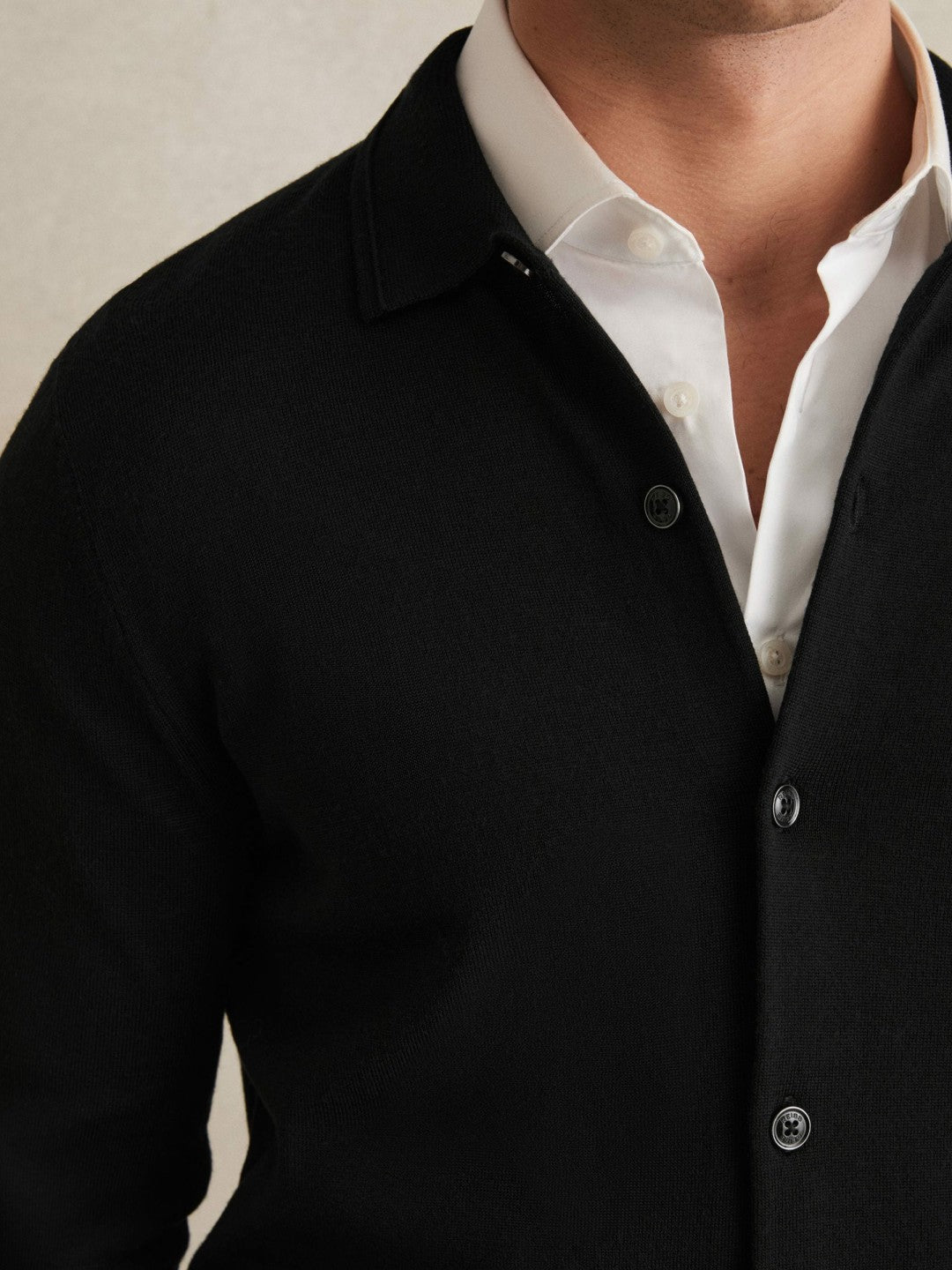 Merino Wool Button-Through Cardigan in Black | Reiss Men Popular