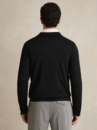 Merino Wool Button-Through Cardigan in Black | Reiss Men Popular