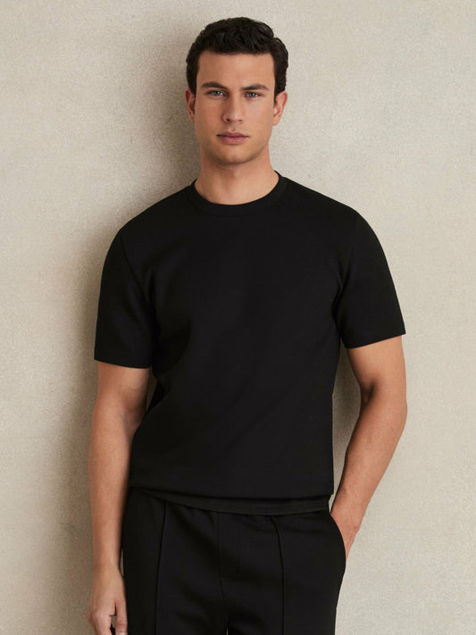 Interlock Jersey Crew Neck T-Shirt in Black | Reiss Men Premium