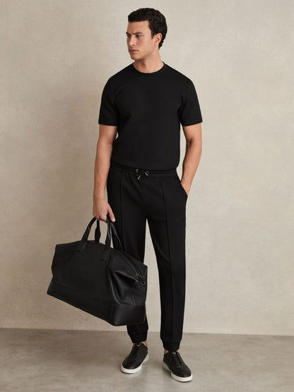 Interlock Jersey Crew Neck T-Shirt in Black | Reiss Men Premium