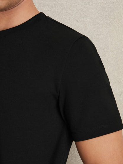 Interlock Jersey Crew Neck T-Shirt in Black | Reiss Men Premium