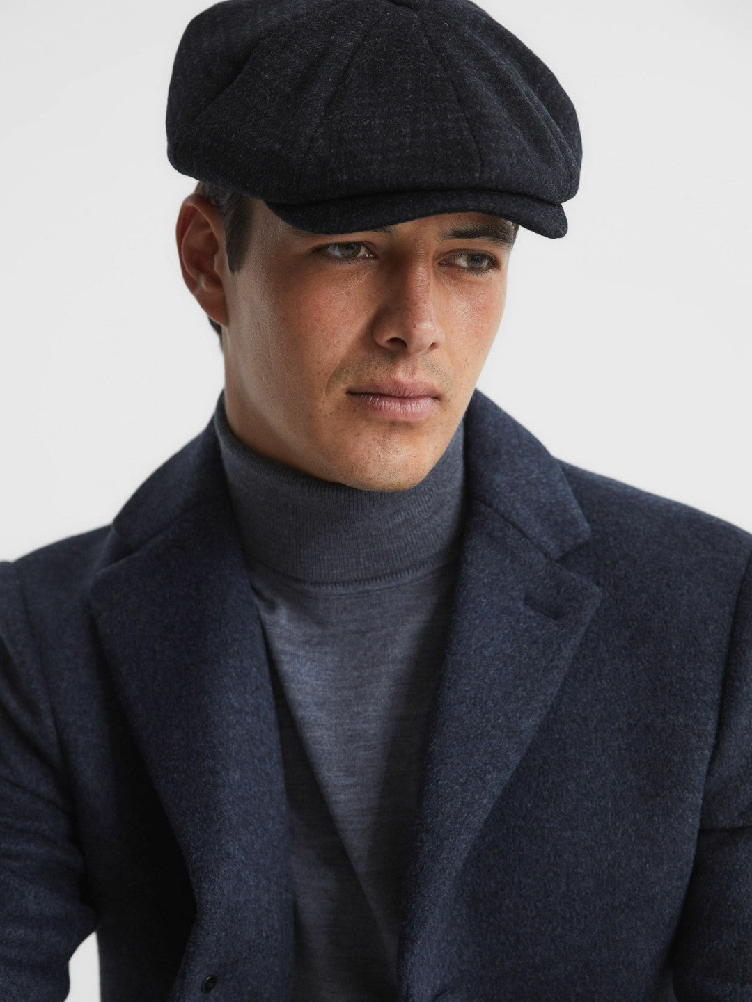 Wool Blend Baker Boy Cap in Navy | Reiss Men Popular