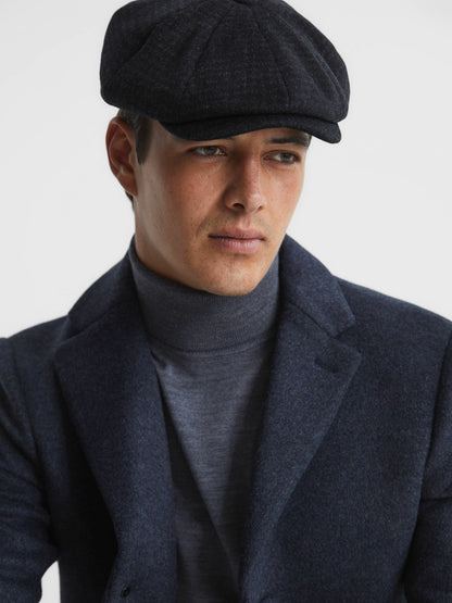 Wool Blend Baker Boy Cap in Navy | Reiss Men Popular