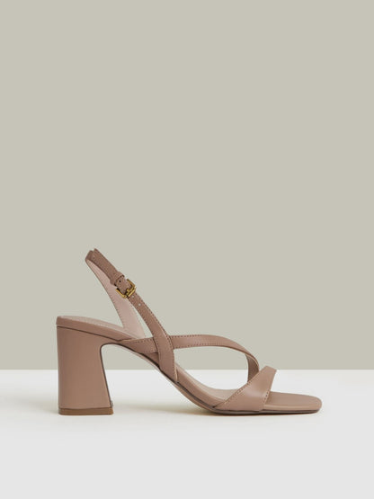 Strappy Leather Heeled Sandals in Nude | Reiss Women Popular