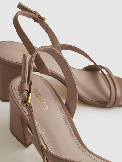 Strappy Leather Heeled Sandals in Nude | Reiss Women Popular