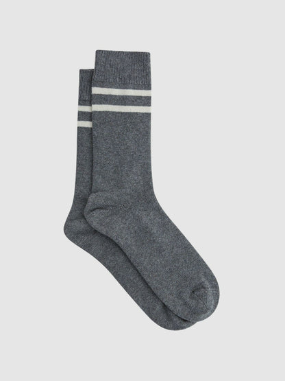 Wool Blend Striped Crew Socks in Grey Melange | Reiss Men Recommended