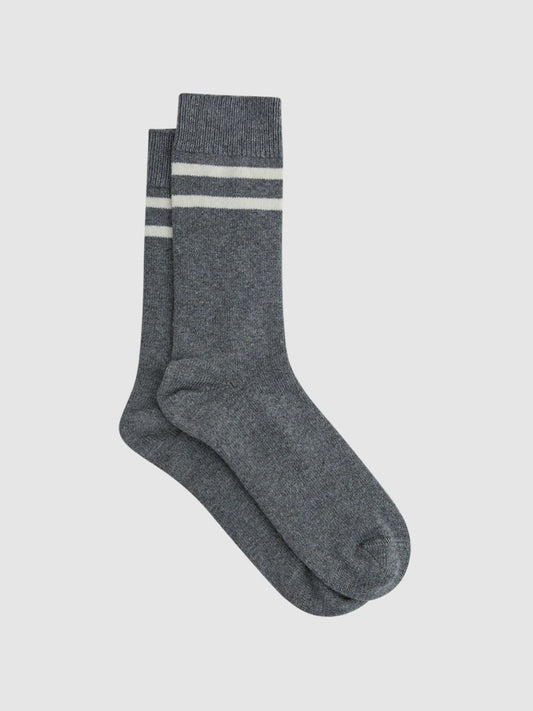 Wool Blend Striped Crew Socks in Grey Melange | Reiss Men Recommended