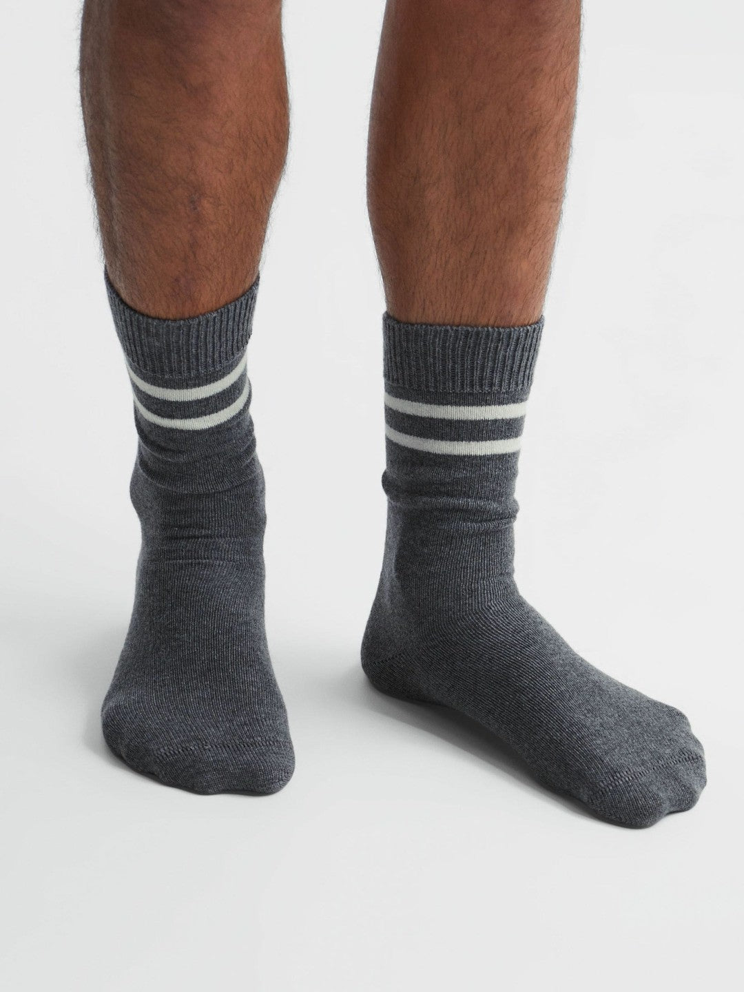 Wool Blend Striped Crew Socks in Grey Melange | Reiss Men Recommended