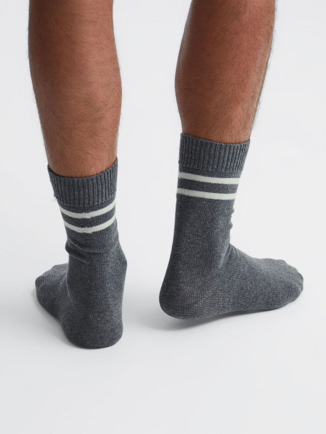 Wool Blend Striped Crew Socks in Grey Melange | Reiss Men Recommended