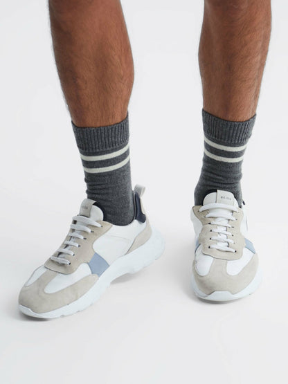 Wool Blend Striped Crew Socks in Grey Melange | Reiss Men Recommended