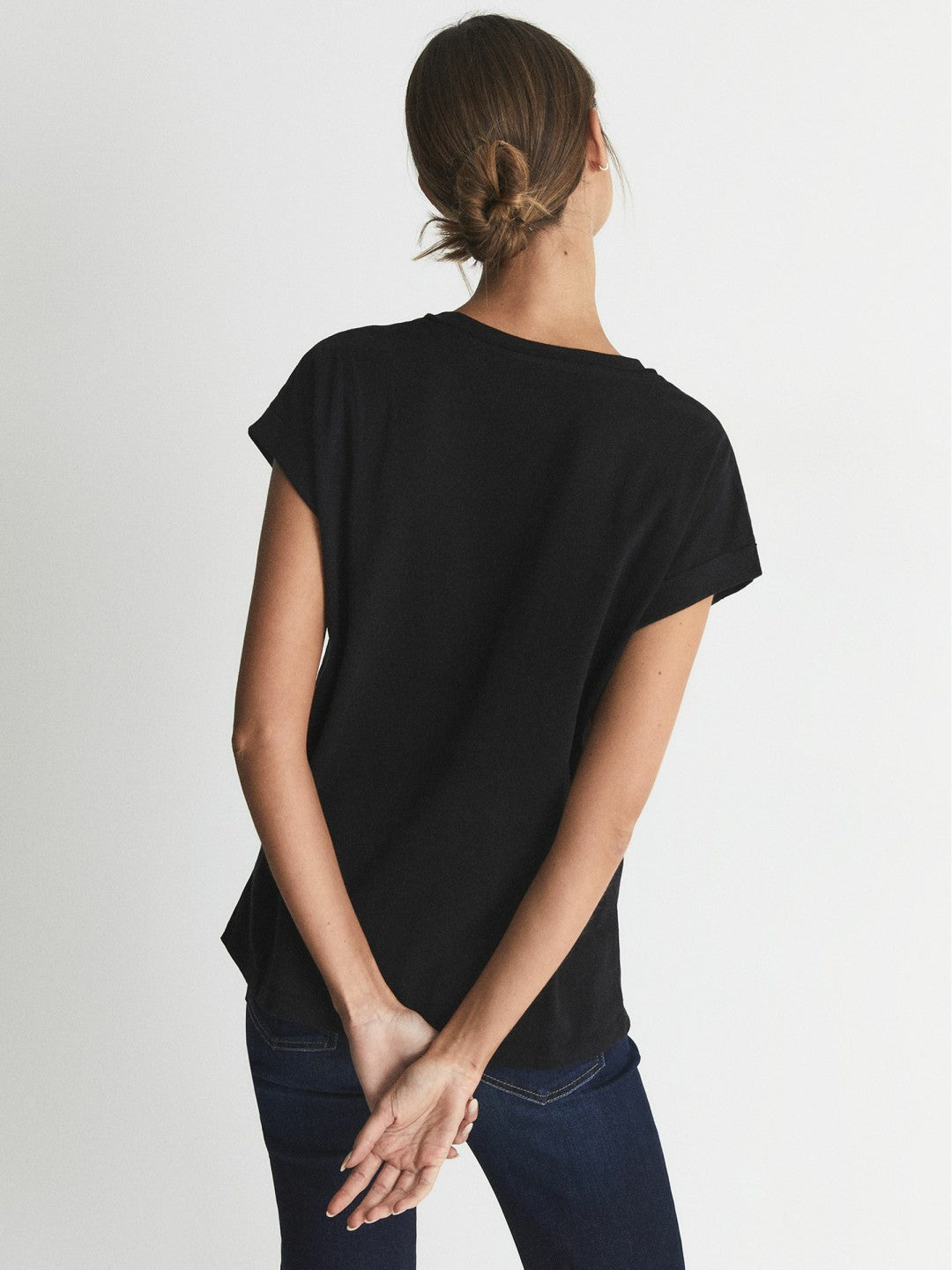 Cotton-jersey T-shirt in Black | Reiss Women Popular