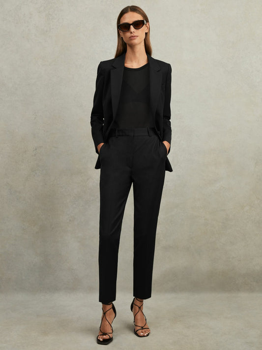 Wool Blend Tapered Suit Trousers in Black | Reiss Women Premium