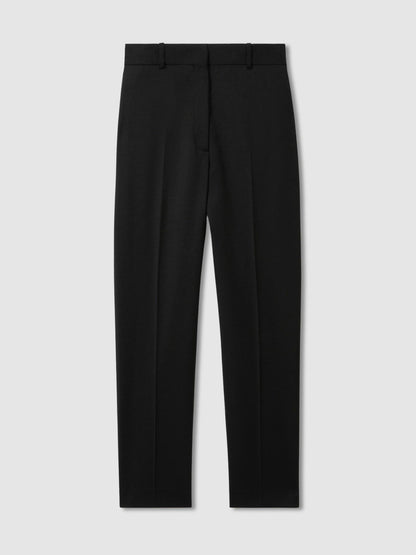 Wool Blend Tapered Suit Trousers in Black | Reiss Women Premium