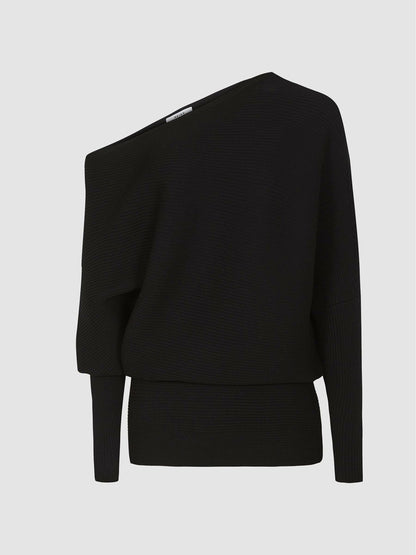 Asymmetric Knitted Top in Black | Reiss Women Recommended