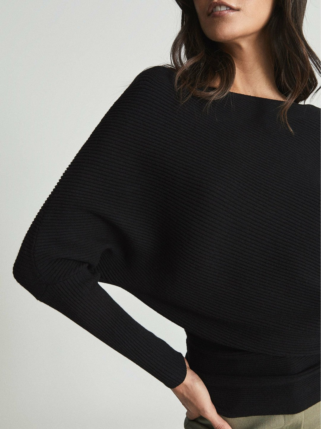 Asymmetric Knitted Top in Black | Reiss Women Recommended