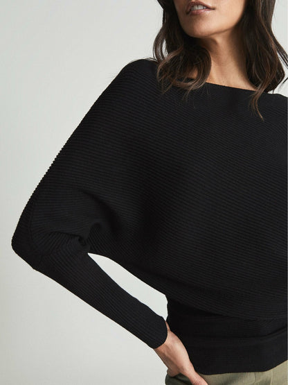 Asymmetric Knitted Top in Black | Reiss Women Recommended