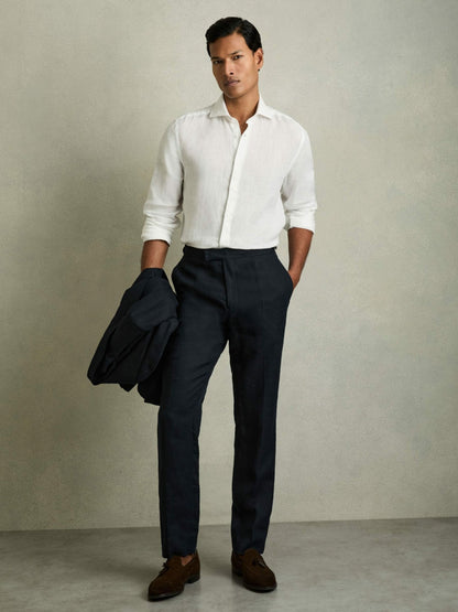 Linen Button-Through Shirt in White | Reiss Men Featured