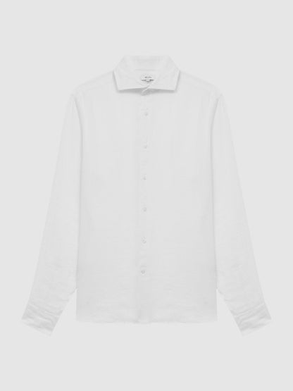 Linen Button-Through Shirt in White | Reiss Men Featured