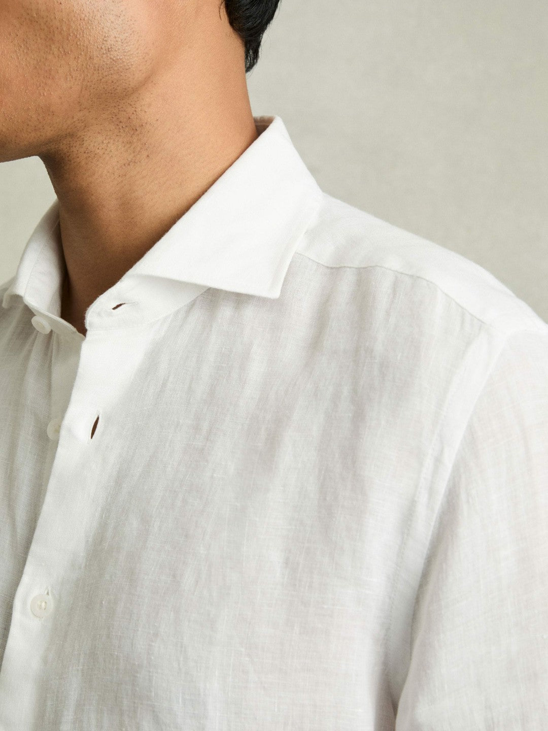 Linen Button-Through Shirt in White | Reiss Men Featured