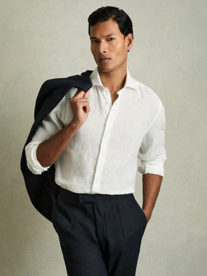 Linen Button-Through Shirt in White | Reiss Men Featured