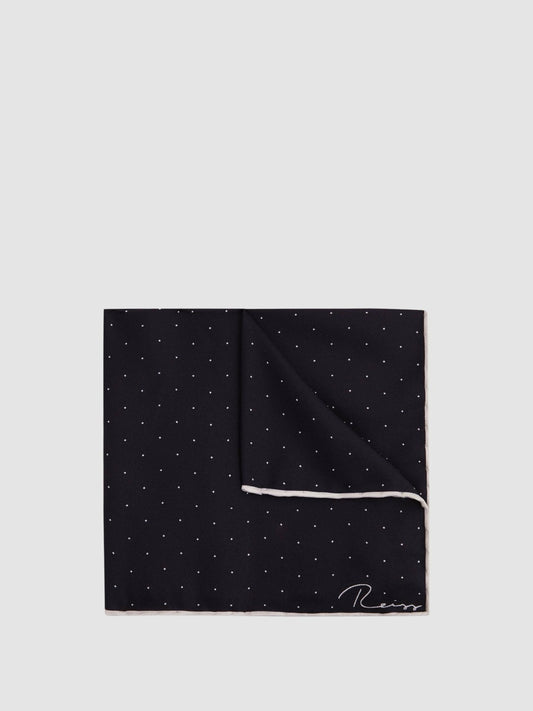 Polka Dot Silk Pocket Square in Navy | Reiss Men Premium