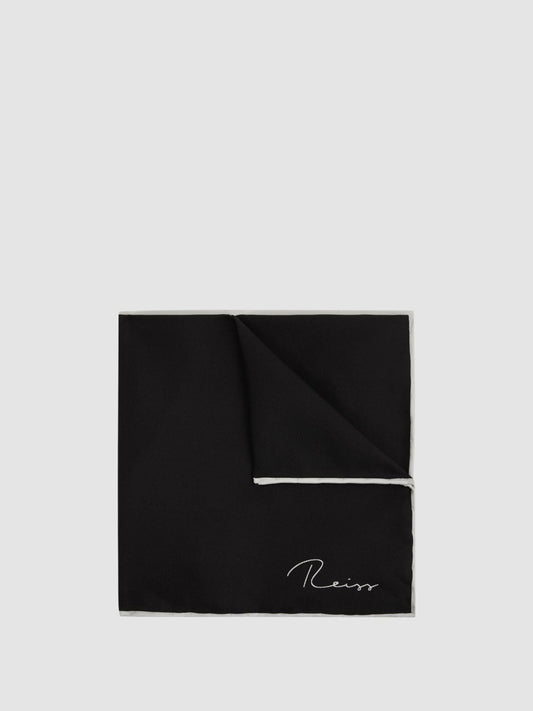 Plain Silk Pocket Square in Black | Reiss Men New