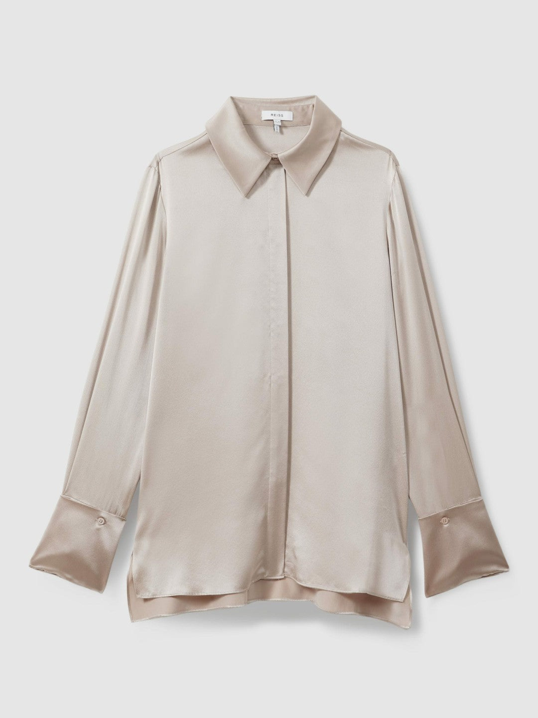 Silk Double-Cuff Button-Through Shirt in Champagne | Reiss Women Exclusive