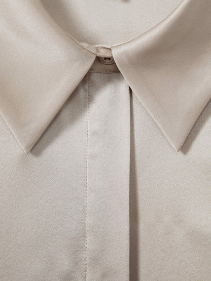 Silk Double-Cuff Button-Through Shirt in Champagne | Reiss Women Exclusive