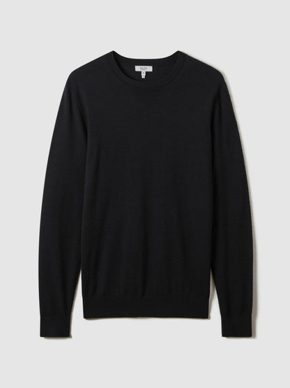 Merino Wool Crew Neck Jumper in Navy | Reiss Men Featured