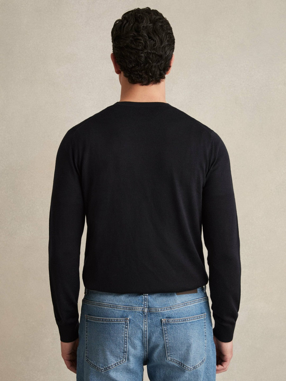 Merino Wool Crew Neck Jumper in Navy | Reiss Men Featured