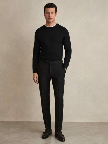 Merino Wool Crew Neck Jumper in Black | Reiss Men Premium