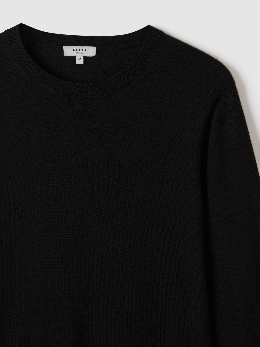 Merino Wool Crew Neck Jumper in Black | Reiss Men Premium
