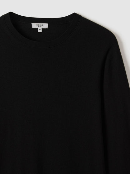 Merino Wool Crew Neck Jumper in Black | Reiss Men Premium