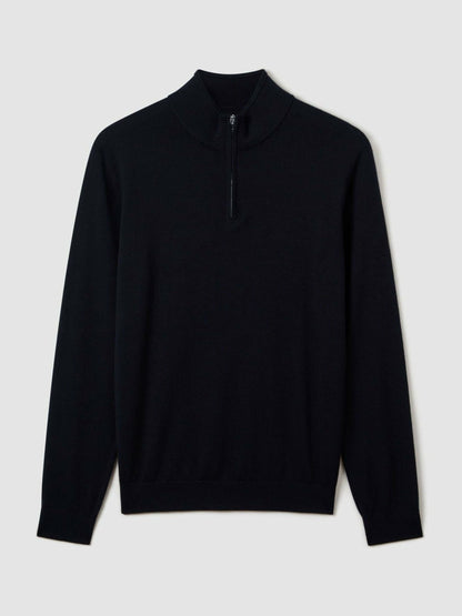 Merino Wool Half-Zip Jumper in Navy | Reiss Men Premium