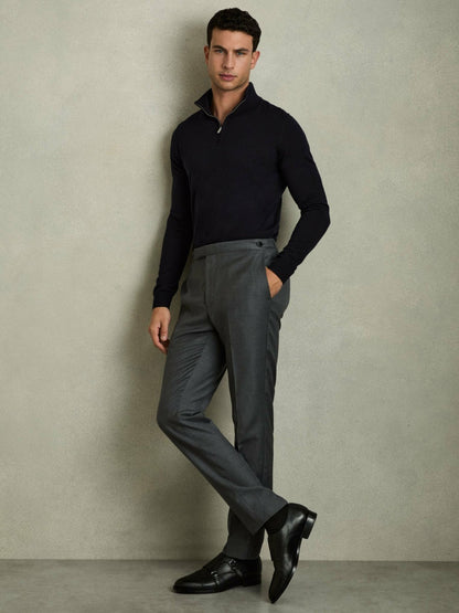 Merino Wool Half-Zip Jumper in Navy | Reiss Men Premium