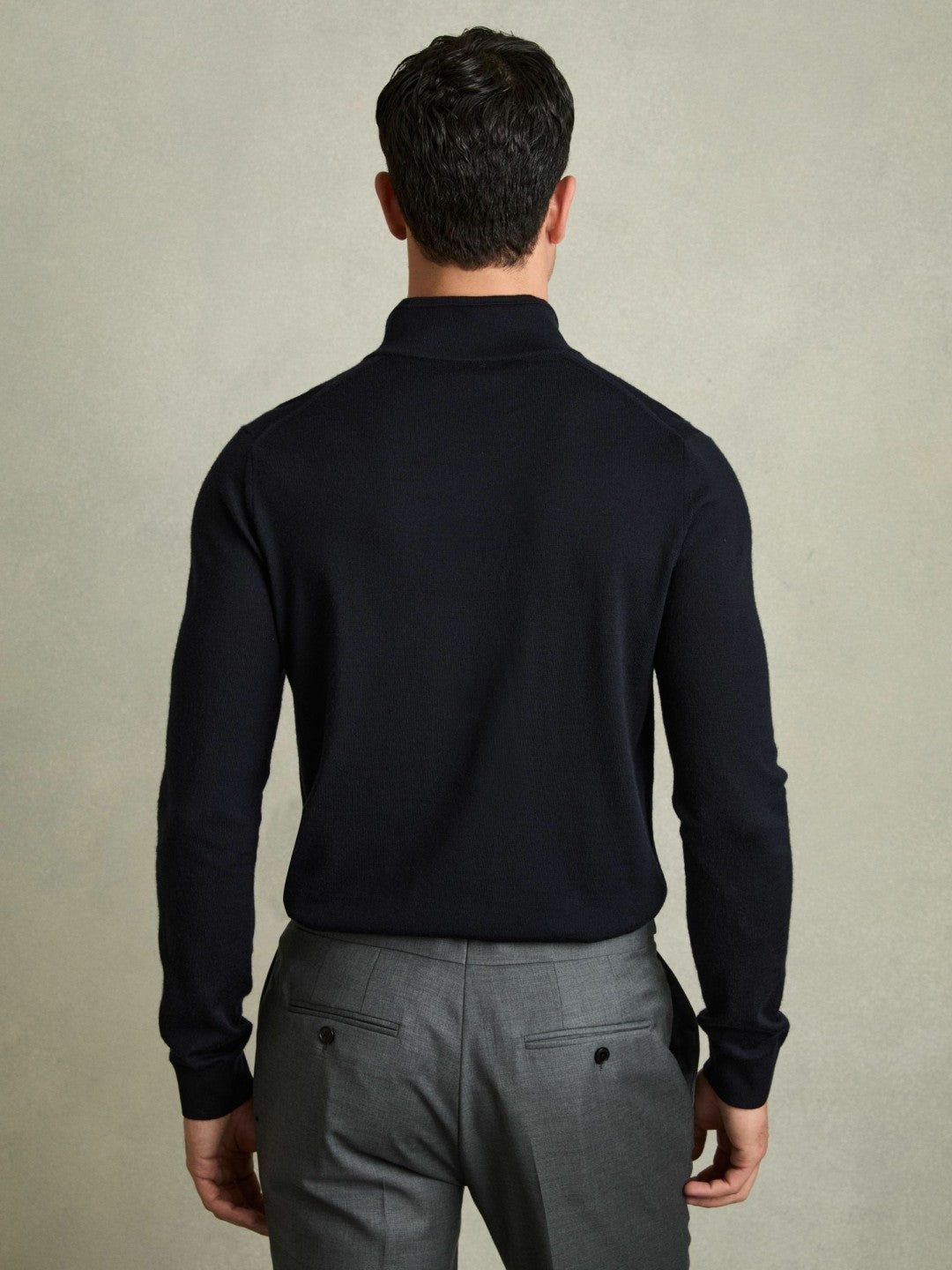 Merino Wool Half-Zip Jumper in Navy | Reiss Men Premium