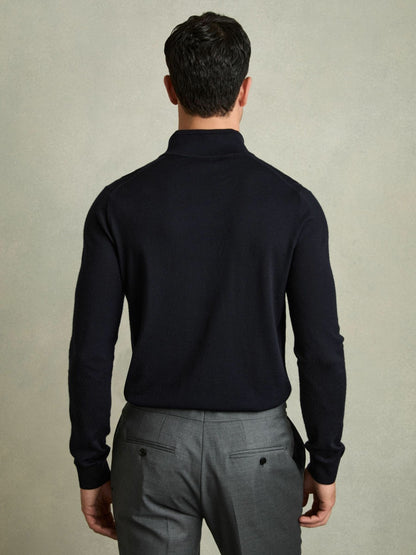 Merino Wool Half-Zip Jumper in Navy | Reiss Men Premium