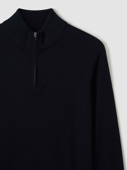 Merino Wool Half-Zip Jumper in Navy | Reiss Men Premium