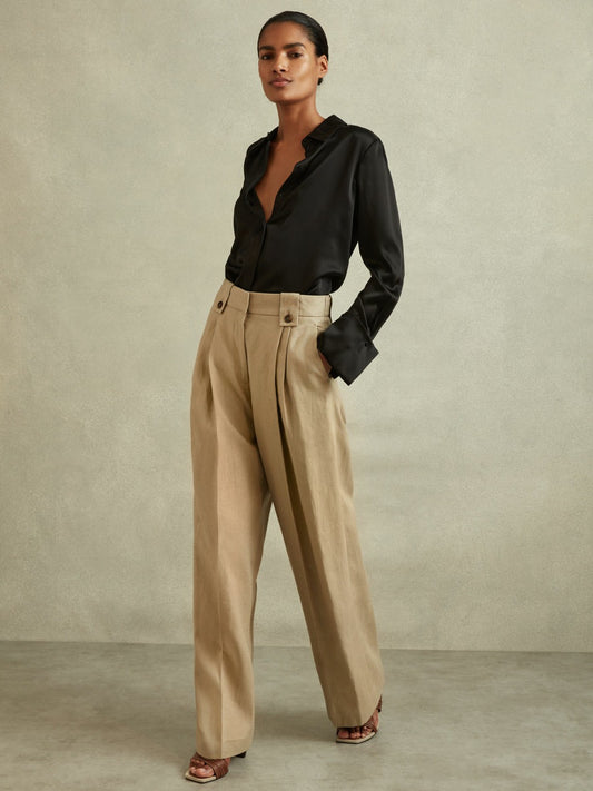 Silk Double-Cuff Button-Through Shirt in Black | Reiss Women Popular