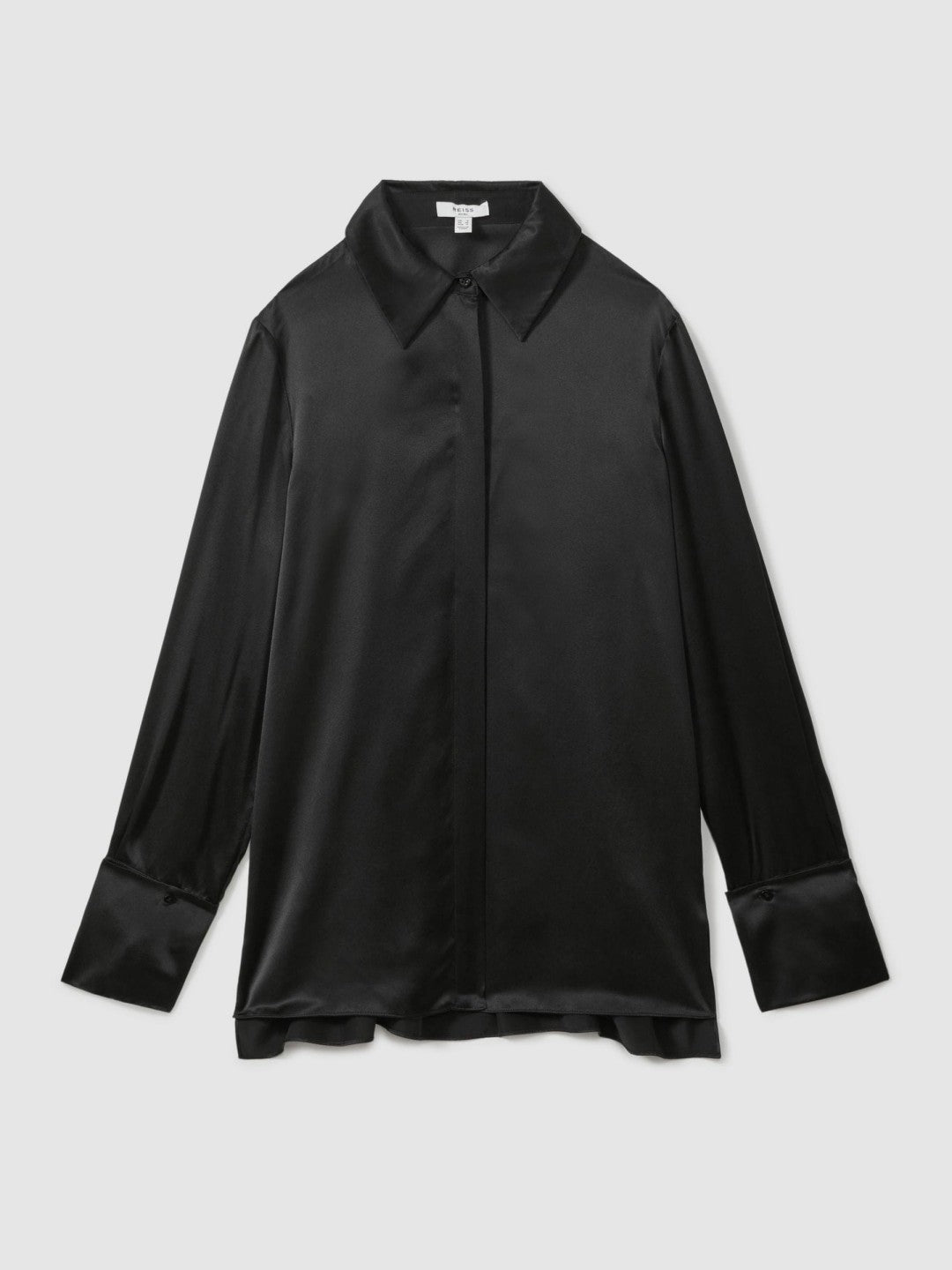 Silk Double-Cuff Button-Through Shirt in Black | Reiss Women Popular